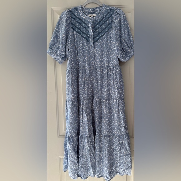 Madewell Short Sleeve Blue White Floral Patterned Dress Sz Medium - Picture 2 of 4